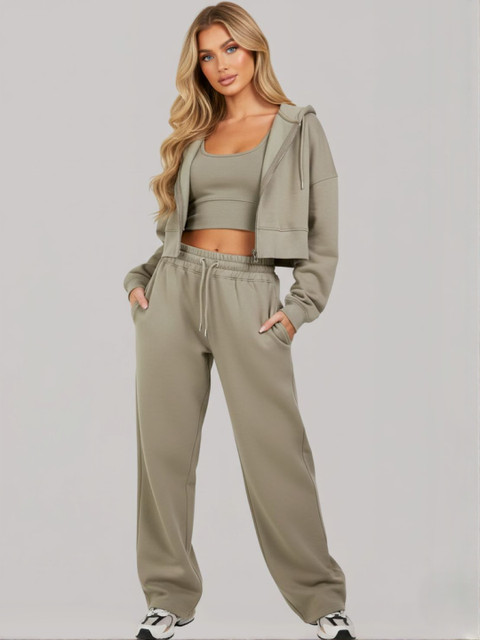 Besick Women Solid Hooded Long Sleeves Crop Tailored Jacket