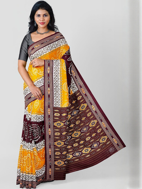 ETHNIC ODISHA HANDLOOM Ethnic Motifs Printed Pure Cotton Sambalpuri Saree