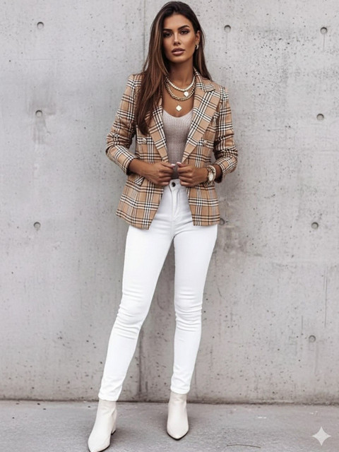 Mast & Harbour Checked Notched Lapel Long Sleeves Double-Breasted Blazers