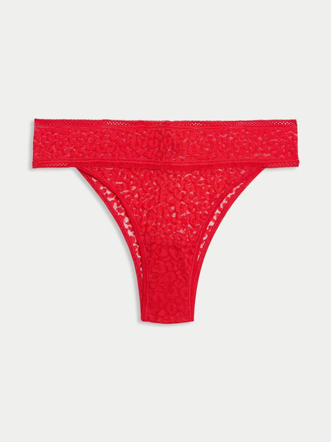 Marks & Spencer Women Red Animal Print Lace Miami Knickers