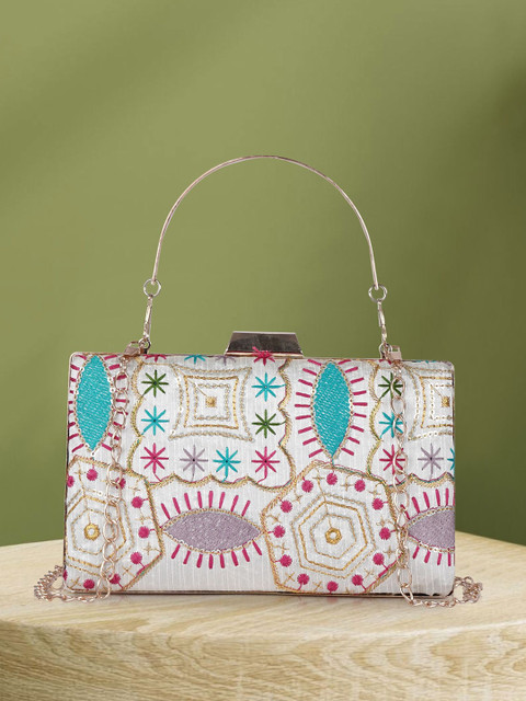 QNS Embellished Box Clutch With Shoulder Strap