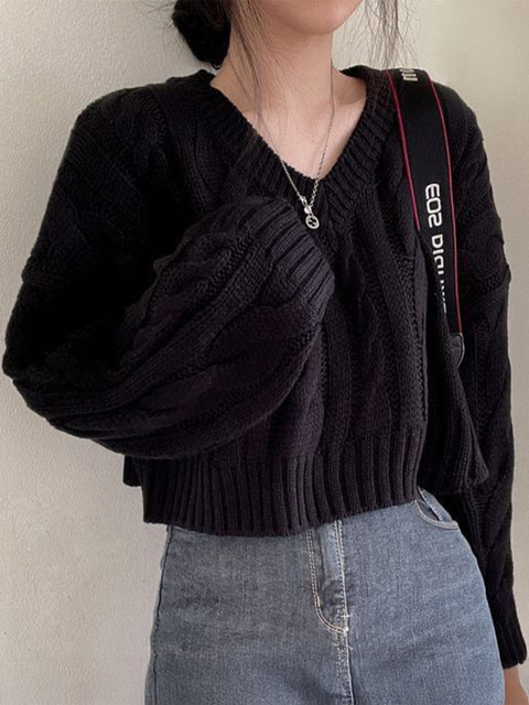 StyleCast x Revolte Women Cable Knit V-Neck Long Sleeves Pullover