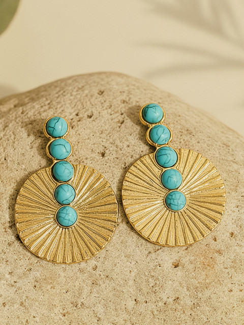 Bohey by KARATCART Gold-Plated Turquoise Studded Spherical Shaped Drop Earring