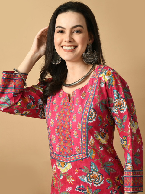 AVYCO Floral Printed Straight Pure Cotton Kurta with Trousers - Image 7