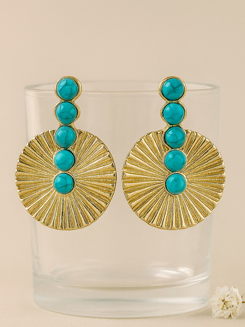 Bohey by KARATCART Gold-Plated Turquoise Studded Spherical Shaped Drop Earring - Image 3