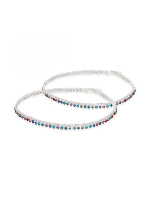 Lovemi Movements Women Silver & Multicolor Ethnic Anklets with Crystal Detailing