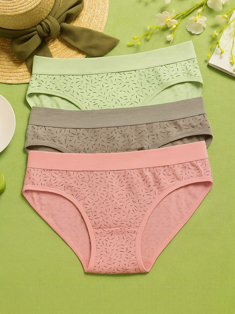 FiveFlag Women Set of 3 Printed Mid-Rise Briefs