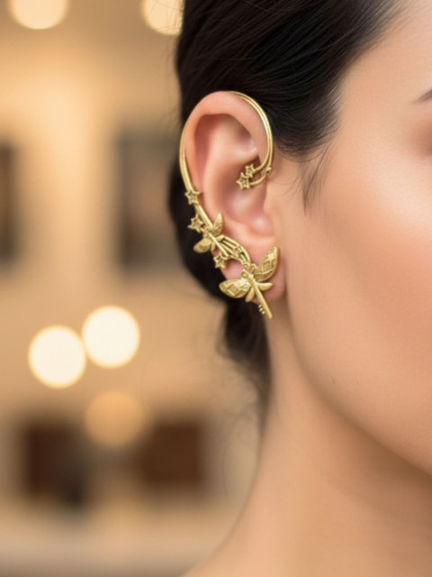 VIVAZS Gold-Plated Butterfly Shaped Ear Cuffs