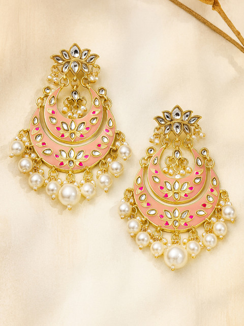 KARATCART Pink & White Gold-Plated Classic Chandbali Earrings