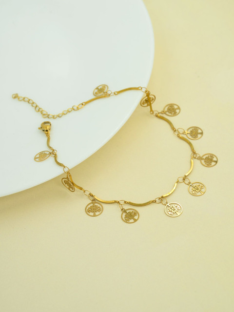 ARTKLIM Stainless Steel Gold-Plated Tree Charm Anti Tarnish Anklet