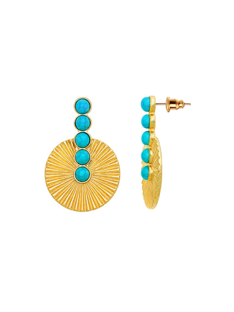 Bohey by KARATCART Gold-Plated Turquoise Studded Spherical Shaped Drop Earring - Image 5