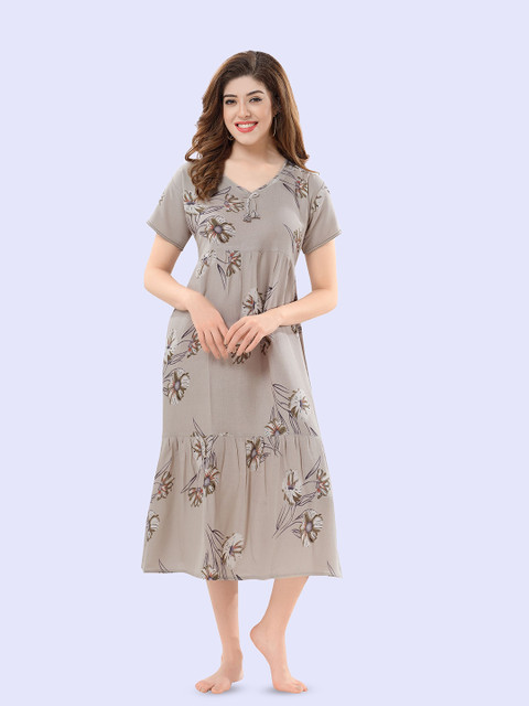 Cloud Soft Women Printed Midi Nightdress