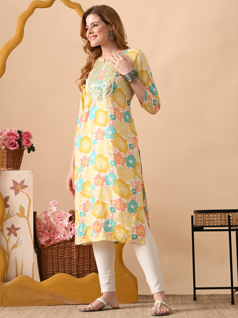 PHYSIL Women Floral Embroidered Thread Work Floral Kurta - Image 2