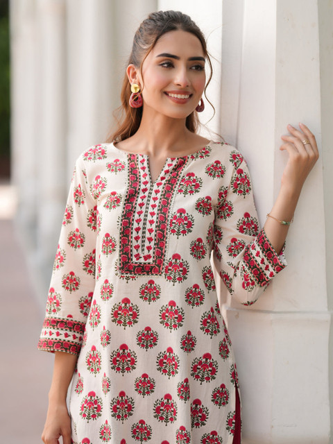 PHYSIL Women Floral Printed V-Neck Straight Kurta