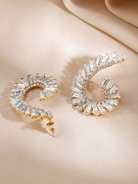 Bohey by KARATCART Gold-Plated American Diamond Studded Contemporary Studs - Image 3