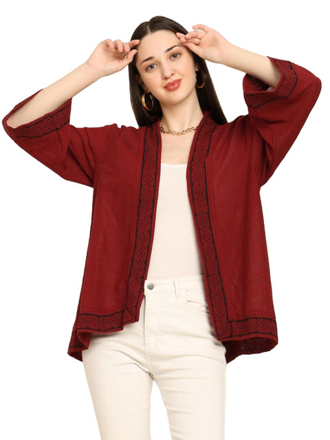 GALE GIRLS Printed Mandarin Collar Cotton Shrug