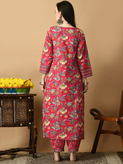 AVYCO Floral Printed Straight Pure Cotton Kurta with Trousers - Image 5
