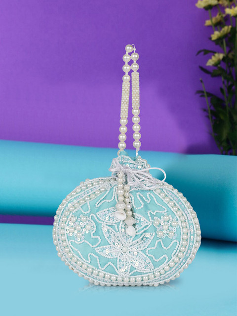 QNS Embellished Potli Clutch With Wrist Loop Strap