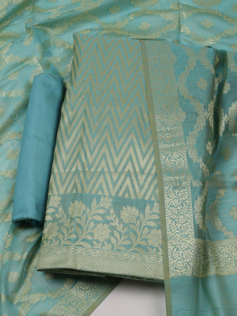 Meena Bazaar Chevron Woven Design Chanderi Silk Unstitched Dress Material