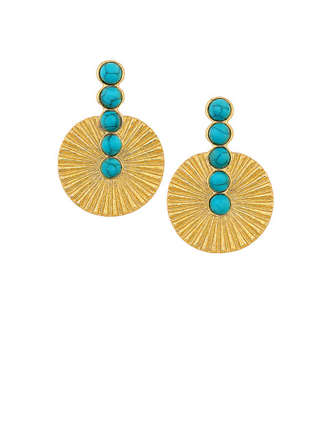Bohey by KARATCART Gold-Plated Turquoise Studded Spherical Shaped Drop Earring - Image 4