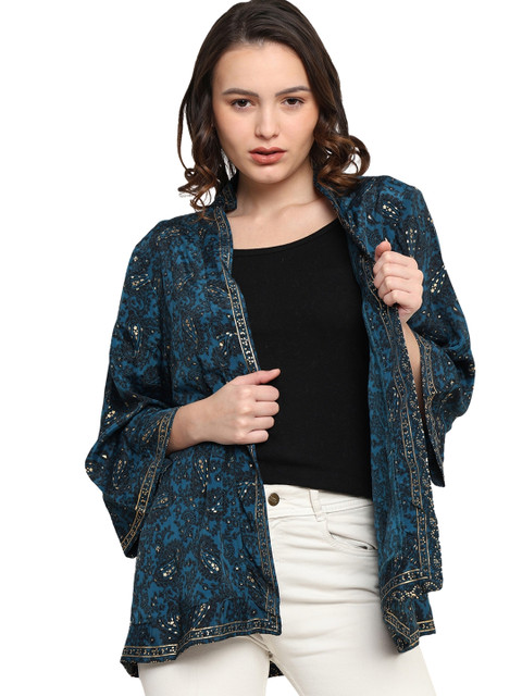 GALE GIRLS Printed Mandarin Collar Shrug