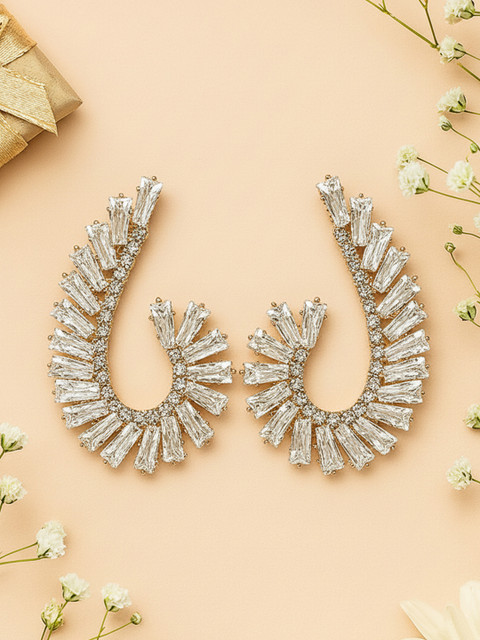 Bohey by KARATCART Gold-Plated American Diamond Studded Contemporary Studs