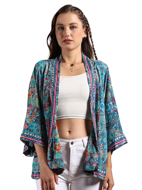 GALE GIRLS Printed Mandarin Collar Shrug