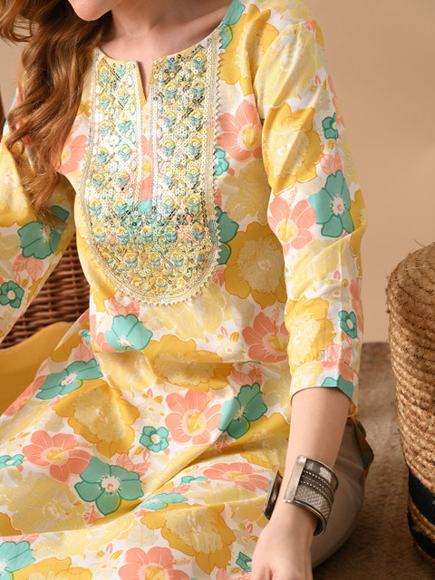 PHYSIL Women Floral Embroidered Thread Work Floral Kurta - Image 3