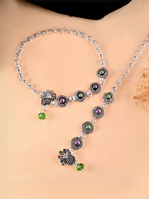 Sangria Set Of 2 Silver-Plated Artificial Beads Anklets