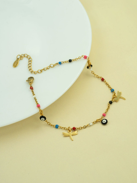 ARTKLIM Stainless Steel Gold-Plated Evil Eye Beaded Anti Tarnish Anklet