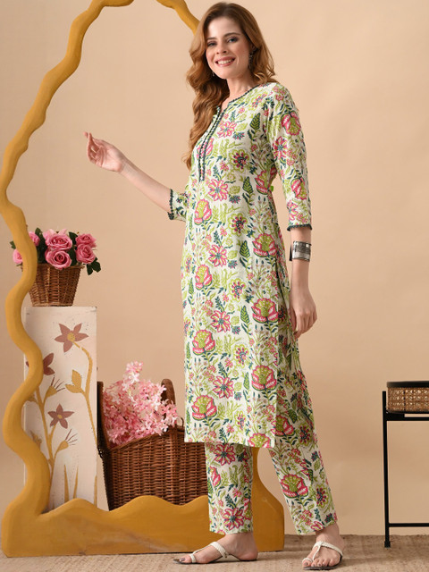 PHYSIL Women Floral Printed Kurta with Trouser Set - Image 4