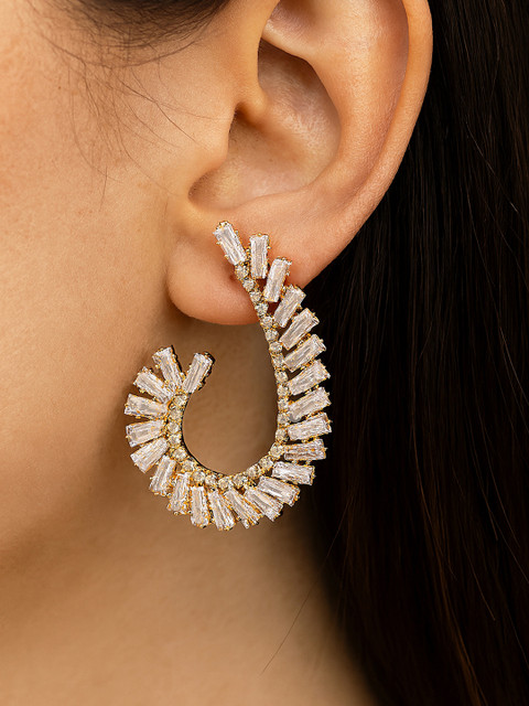 Bohey by KARATCART Gold-Plated American Diamond Studded Contemporary Studs - Image 5