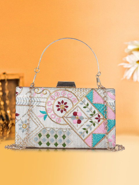 QNS Embellished Box Clutch With Shoulder Strap