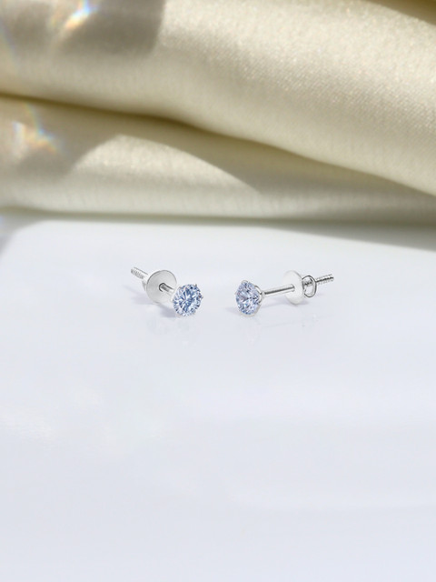 HighSpark 92.5 Silver Round Zirconia Studded Screwback Stud Earrings - 4mm