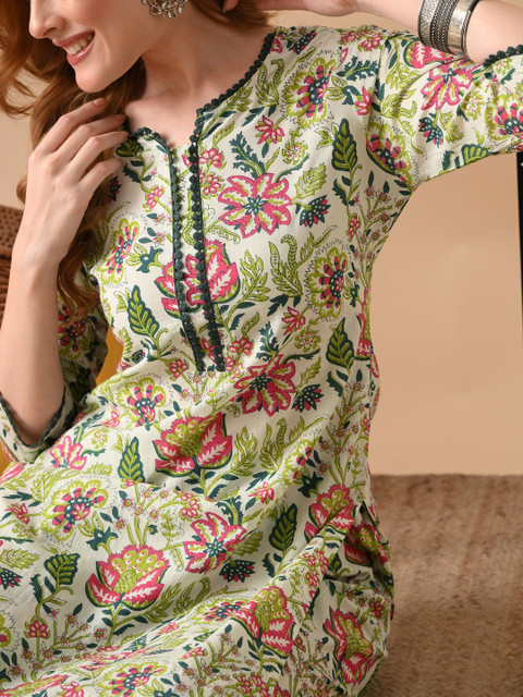 PHYSIL Women Floral Printed Kurta with Trouser Set - Image 3