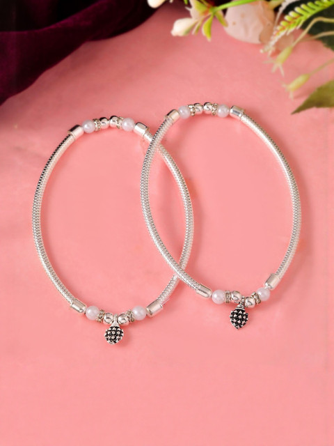 Sangria Pack of 2 Silver-Plated Artificial Beads Anklet