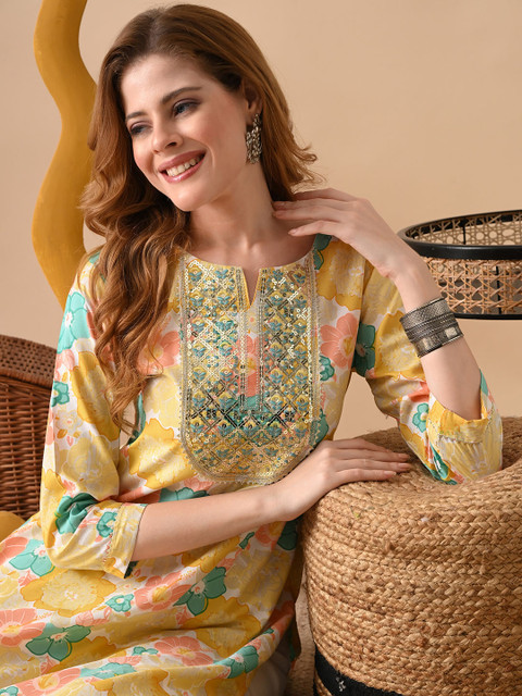 PHYSIL Women Floral Embroidered Thread Work Floral Kurta - Image 7