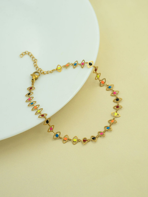 ARTKLIM Stainless Steel Gold-Plated Artificial Stones Studded Anti Tarnish Anklet