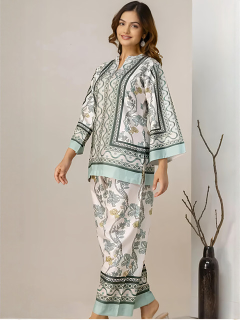 ARV TRENDS Women Floral Printed Round Neck Bamboo Tunic With Trouser