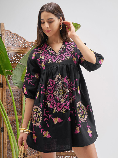 Vishudh Ethnic Motifs Embroidered A-Line Mini Dress