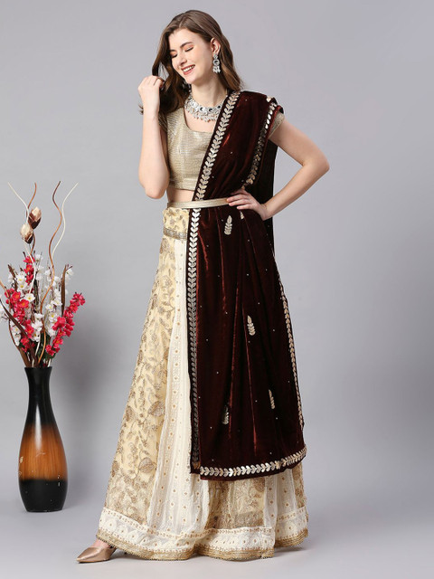 Dupatta Bazaar Floral Embroidered Velvet Dupatta With Gotta Patti