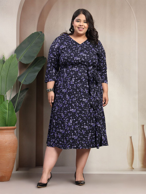 plusS Women Plus Size Floral Printed Fit & Flare Midi Dress