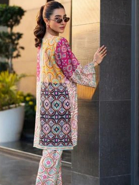 Maheshwar Printed Round Neck Long Sleeves Pure Cotton Tunic With Palazzo - Image 2