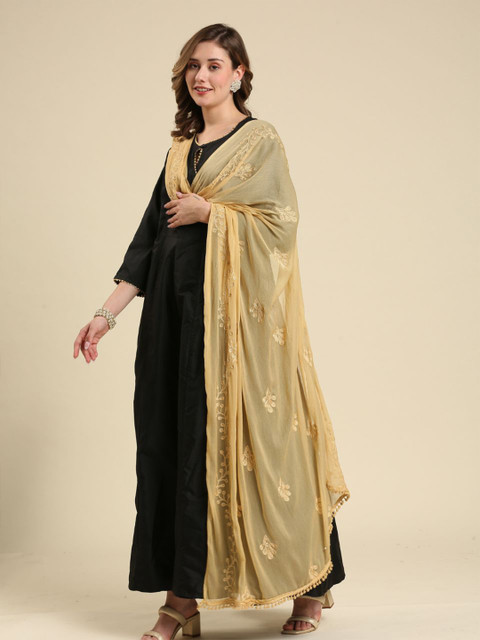 Dupatta Bazaar Floral Embroidered Chiffon Dupatta With Thread Work