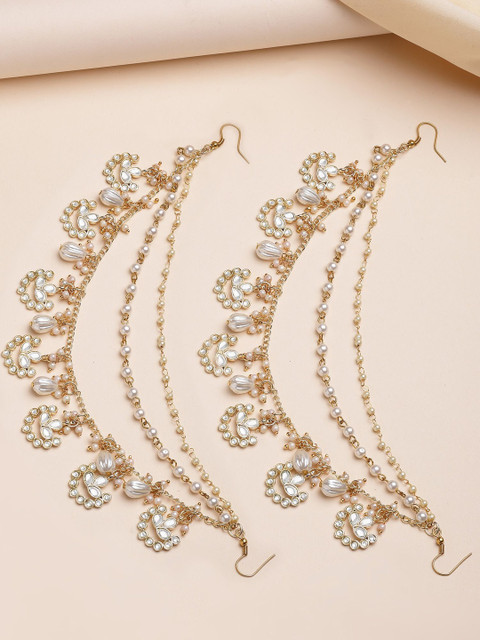 KARATCART Women Floral Gold-Plated Kundan Ear Cuff Earrings