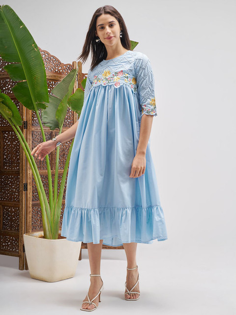 Vishudh Floral Embroidered A-Line Midi Dress