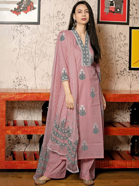YAGNIK FASHION Women Viscose Rayon Embroidered Kurta with Palazzos & With Dupatta