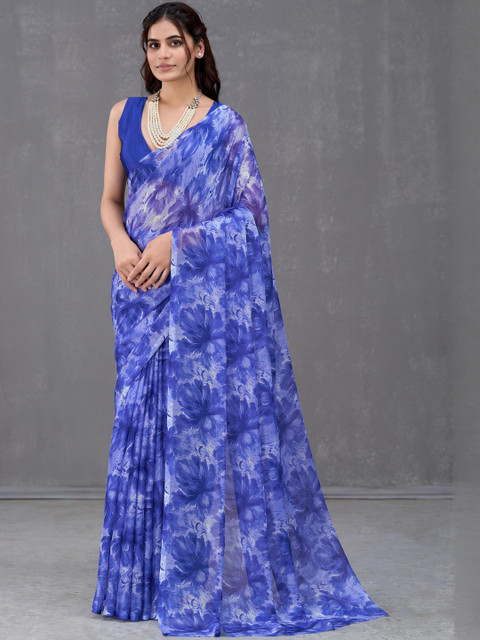 Garden Vareli Floral Printed No Border Pure Chiffon Saree
