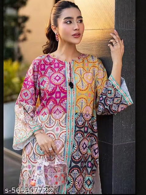 Maheshwar Printed Round Neck Long Sleeves Pure Cotton Tunic With Palazzo - Image 4