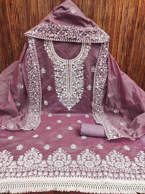 NEGRONI Floral Embroidered Thread Work Organza Unstitched Dress Material